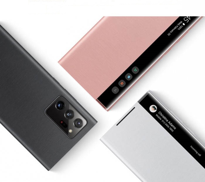 Bao Da Samsung Galaxy Note 20 Ultra Clear View Chính Hãng với thiết kế độc đáo với một dải nhỏ mặt trước dạng nhựa mờ, khi đóng bao da lại bạn có thể dễ dàng xem giờ với chế độ hiển thị cực đẹp.